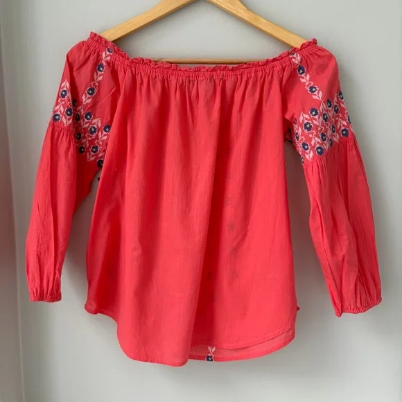 Abercrombie & Fitch Sz S 100% Cotton Embroidered Off-Shoulder Long Sleeve Top - Picture 4 of 8